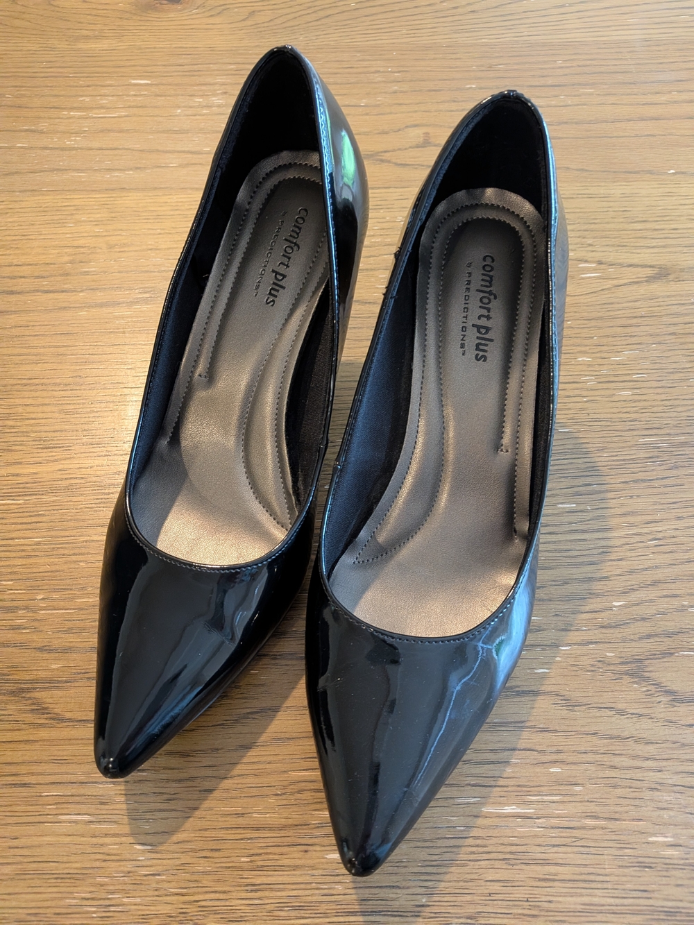 Comfort Plus by Predictions Black Patent Pointed-Toe Women's Pumps, Sz. 8W